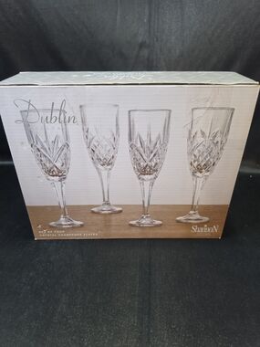SHAN Dublin Crystal Champagne Flutes - Clear Cut Pattern (Set of 4)